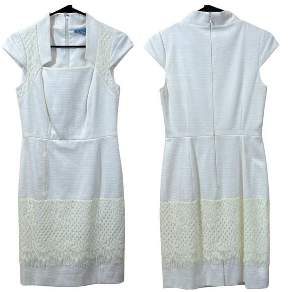 ANTONIO MELANI Dresses & Skirts - Antonio Melani White Textured Sheath Dress with Ivory Lace size‎ 4